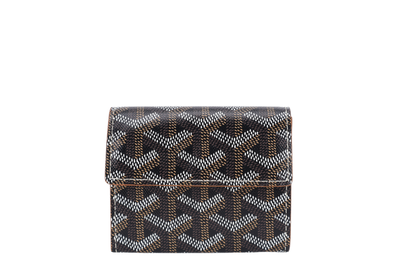 GOYARD MARIGNY WALLET BLACK & TAN GOYARDINE SILVER HARDWARE NO DUST COVER