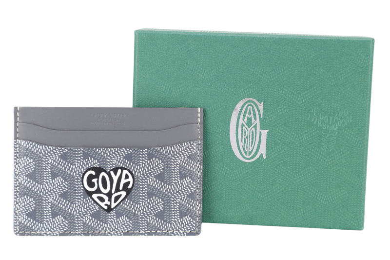 GOYARD SAINT-SULPICE CARD WALLET GREY COLOR WITH BLACK COLOR HEART SHAPE WITH DUST COVER AND BOX