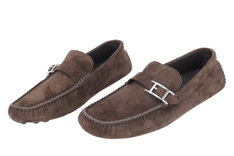 HERMES MONTEREY LOAFER DARK BROWN SIZE 43 WITH DUST COVER AND BOX