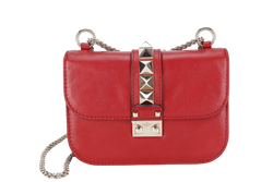 VALENTINO GARAVANI LOCK MINI RED LEATHER SHOULDER BAG WITH DUST COVER