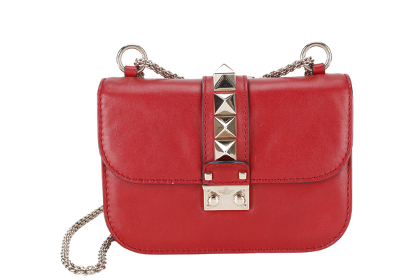 VALENTINO GARAVANI LOCK MINI RED LEATHER SHOULDER BAG WITH DUST COVER