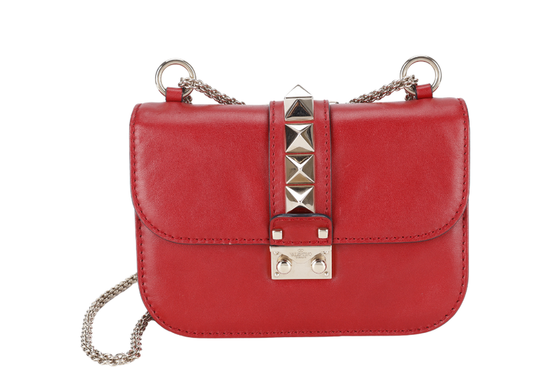 VALENTINO GARAVANI LOCK MINI RED LEATHER SHOULDER BAG WITH DUST COVER