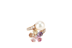 BVLGARI FLORA PEARL RING, YELLOW GOLD SAPPHIRES WITH CERT AND BOX