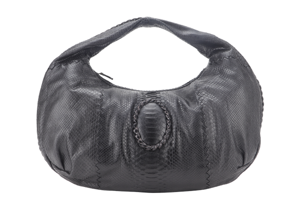 BOTTEGA VENETA BLACK PYTHON SKIN LARGE HOBO BAG WITH DUST COVER