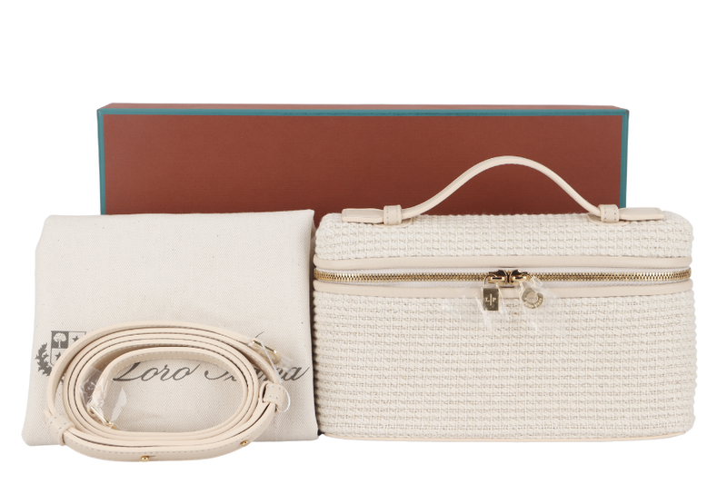 LORO PIANA EXTRA POCKET L19 COTTON LINEN NATURAL LOTUS ROOT (B4BB) WITH STRAP, DUST COVER AND BOX