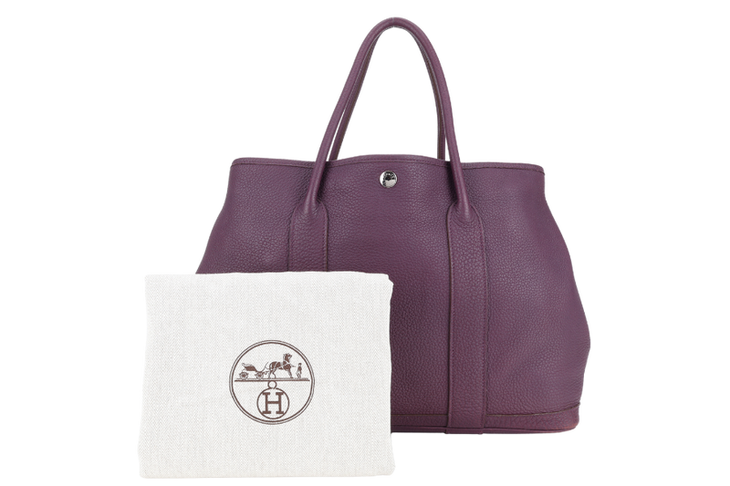 HERMES GARDEN PARTY 36 STAMP O (YEAR 2011) PRUNE COLOUR NEGONDA LEATHER SILVER HARDWARE WITH DUST COVER