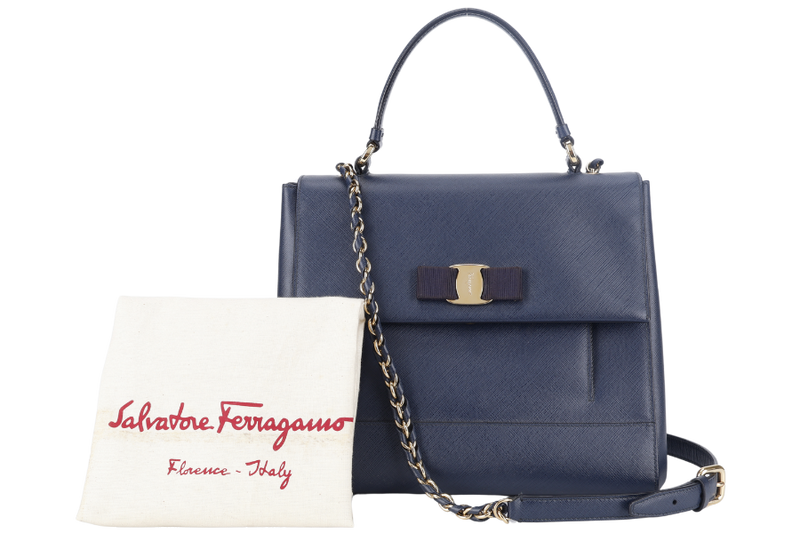 SALVATORE FERRAGAMO 21F558 CARRIE BLUE CALF LEATHER BAG WITH DUST COVER