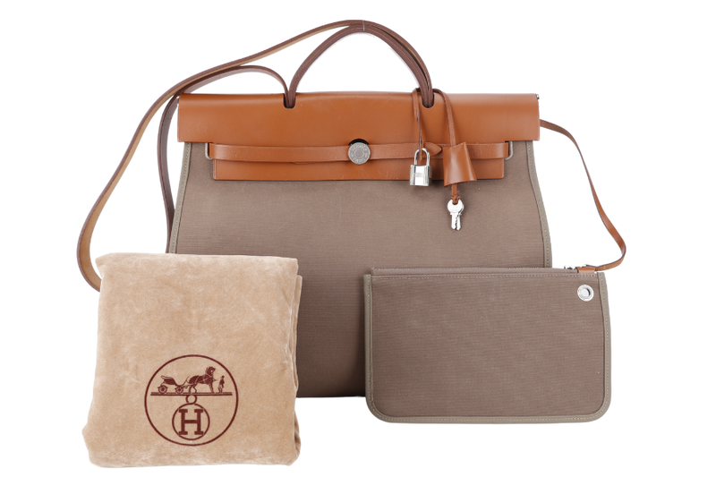 HERMES HERBAG 39 BROWN CANVAS RHW STAMP C (2018) WITH DUST COVER