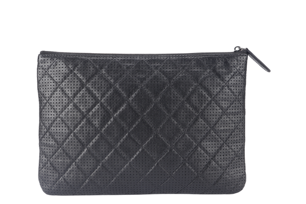 CHANEL O CASE (2055xxxx) IN BLACK PERFORATED LEATHER SILVER HARDWARE NO CARD AND NO DUST COVER