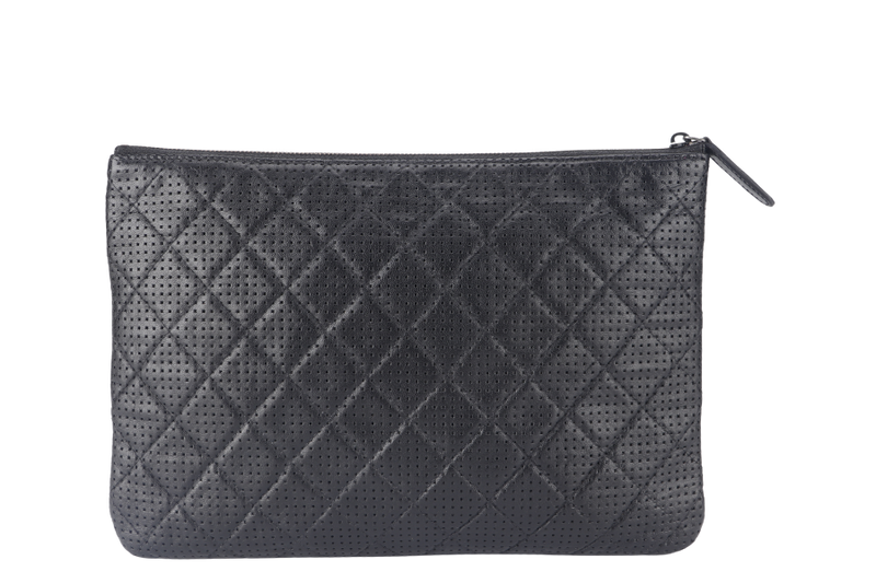 CHANEL O CASE (2055xxxx) IN BLACK PERFORATED LEATHER SILVER HARDWARE NO CARD AND NO DUST COVER