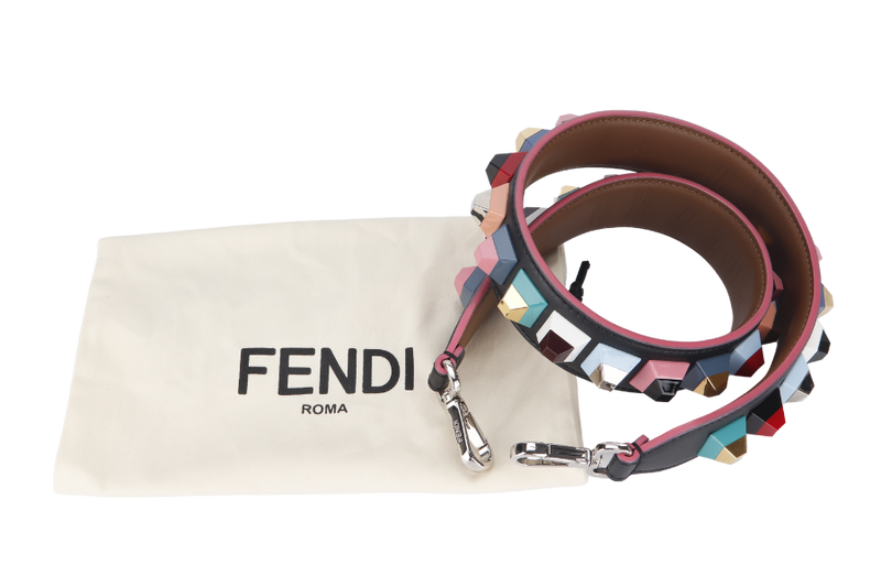 FENDI BAG STRAP STUDDED MULTICOLOR CALF LEATHER SILVER HARDWARE WITH DUST COVER