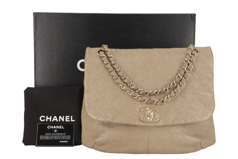 CHANEL TRIANON MESSENGER BAG (1746xxxx) GOLD DISTRESSED LEATHER GOLD HARDWARE WITH DUST COVER , CARD AND BOX