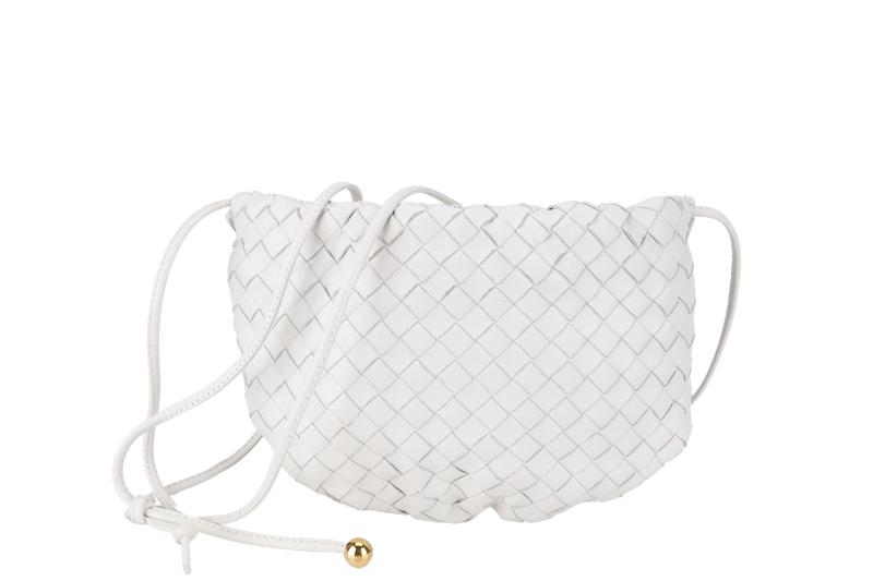 BOTTEGA VENETA MINI HOP WHITE INTRECCIATO SLING BAG WITH DUST COVER