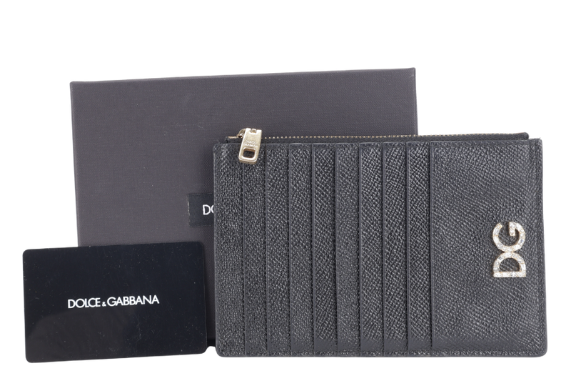 DOLCE & GABBANA BLACK GRAINED LEATHER CARDHOLDER GOLD HARDWARE WITH CARD AND BOX