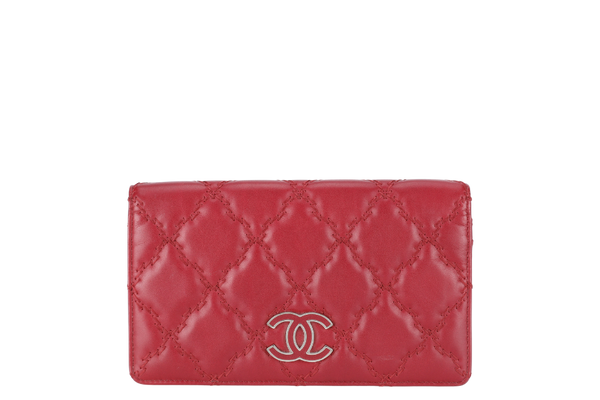 CHANEL QUILTED WALLET BURGUNDY RED LAMBSKIN NO DUST COVER