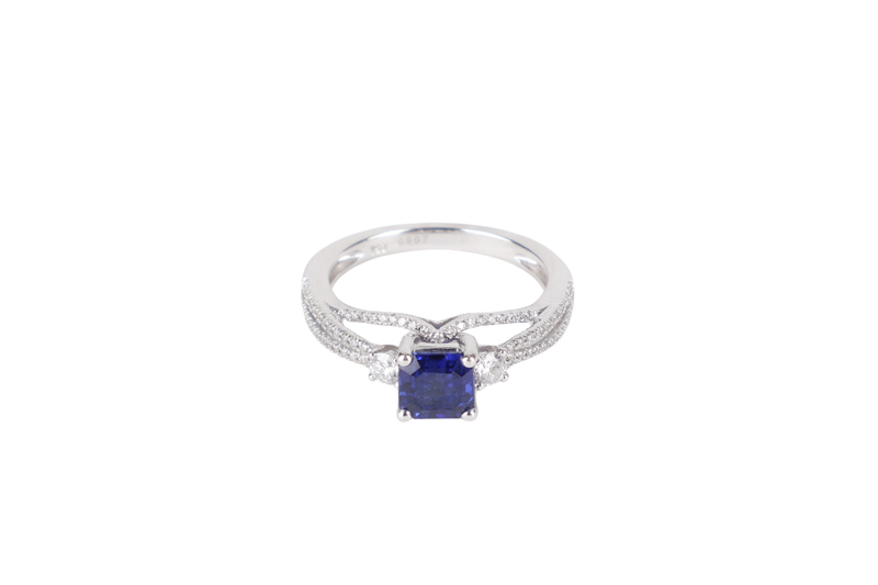 18K WHITE GOLD SAPPHIRE 0.907 CT DIAMOND RING SIZE 13 3.6G