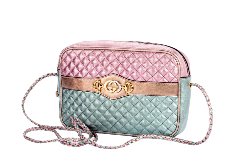 Gucci Laminate Shoulder Bag, Quilted Pink Metallic & Blue Metallic