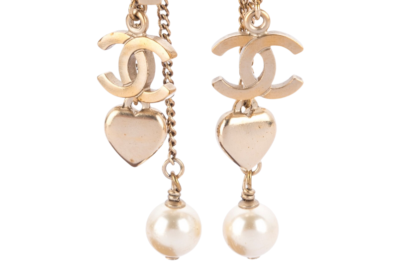 Chanel Light GP Drop Earrings Perfume Heart Shape & CC Motif