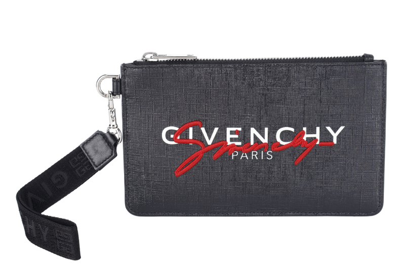 GIVENCHY ZIPPED POUCH 20 BLACK LEATHER SILVER HARDWARE NO DUST COVER