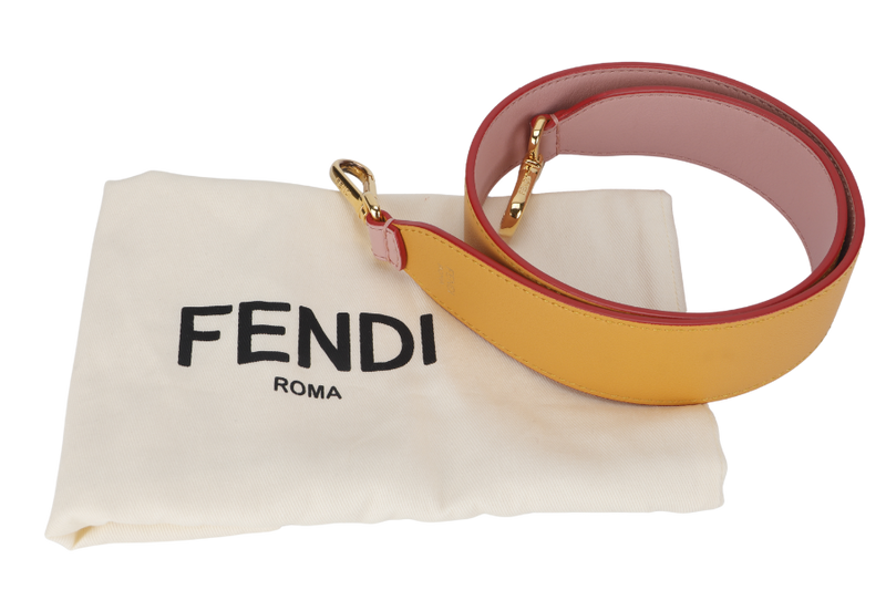 FENDI BAG STRAP PASTEL PINK-YELLOW CALF LEATHER GOLD HARDWARE WITH DUST COVER