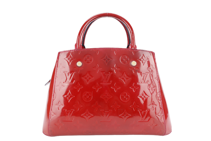 LOUIS VUITTON MONTAIGNE BB RED MONOGRAM VERNIS LEATHER GOLD HARDWARE NO DUST COVER