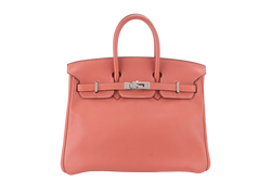 HERMES BIRKIN 25 ROSY PINK SWIFT LEATHER SILVER HARDWARE STAMP L (YEAR 2008) WITH LOCK, KEYS, NO DUST COVER