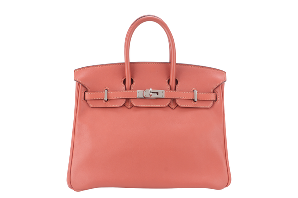 HERMES BIRKIN 25 ROSY PINK SWIFT LEATHER SILVER HARDWARE STAMP L (YEAR 2008) WITH LOCK, KEYS, NO DUST COVER