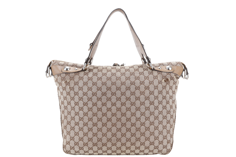 GUCCI SHOULDER BAG BEIGE CANVAS WITH SILVER HARDWARE AND DUST COVER