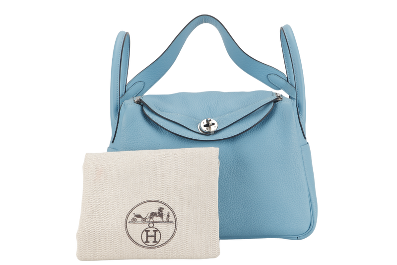 HERMES LINDY 30 BLUE CELESTE CLEMENCE LEATHER PALLADIUM HARDWARE STAMP D (YEAR 2019) WITH DUST COVER