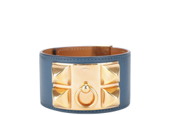 HERMES CDC BRACELET BLUE COLVERT SWIFT LEATHER WITH GOLD HARDWARE STAMP R (YEAR 2014) WITH BOX