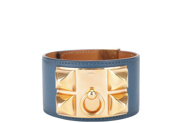 HERMES CDC BRACELET BLUE COLVERT SWIFT LEATHER WITH GOLD HARDWARE STAMP R (YEAR 2014) WITH BOX
