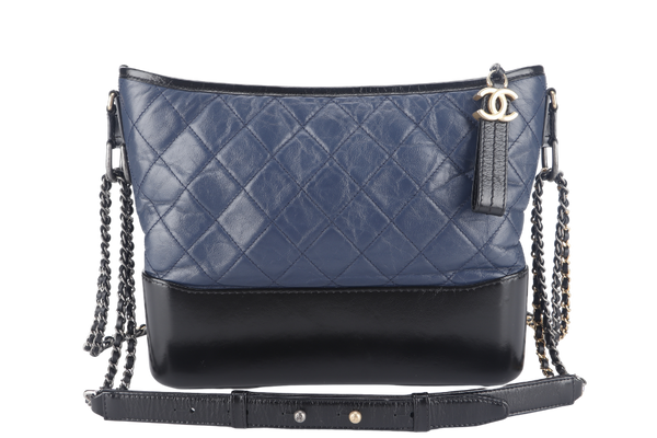 CHANEL GABRIELLE HOBO SHOULDER BAG (2537xxxx) BLUE-BLACK QUILTED CALFSKIN LEATHER SILVER & GOLD TONE HARDWARE NO CARD AND NO DUST COVER