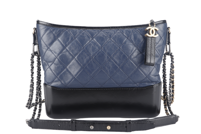 CHANEL GABRIELLE HOBO SHOULDER BAG (2537xxxx) BLUE-BLACK QUILTED CALFSKIN LEATHER SILVER & GOLD TONE HARDWARE NO CARD AND NO DUST COVER