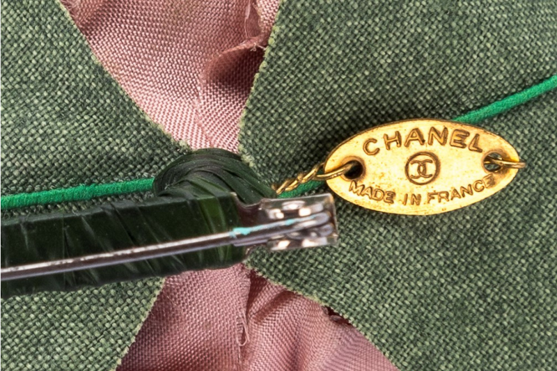 Chanel Camellia Brooch Light Pink with Green Leaf
