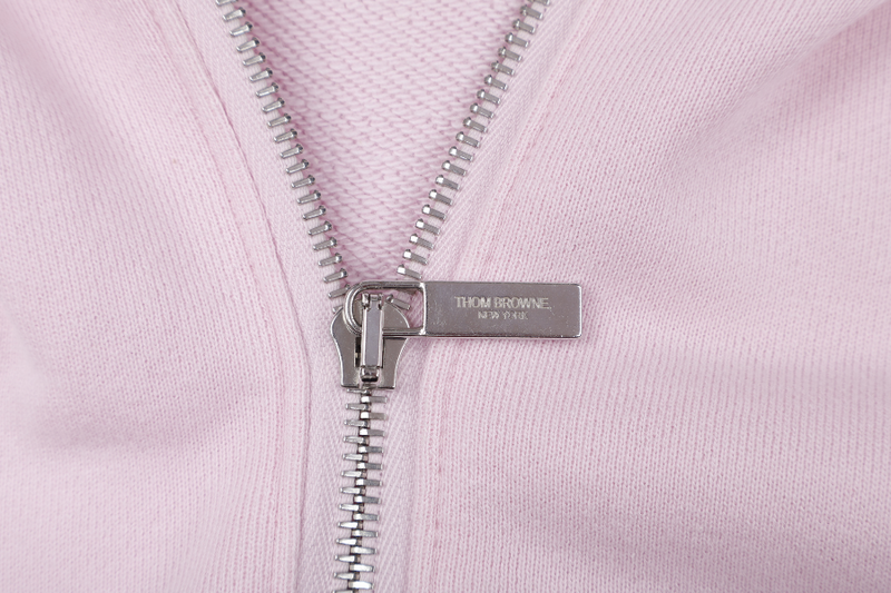 THOM BROWNE WOMEN'S PINK CLASSIC ZIP UP HOODIE 4 BAR SIZE 38