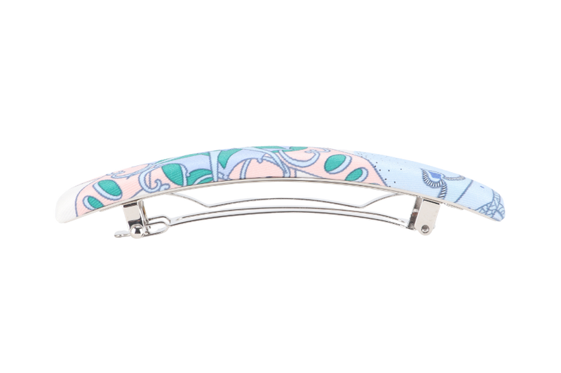 HERMES SILK HAIR CLIP LIGHT BLUE AND WHITE WITH BOX