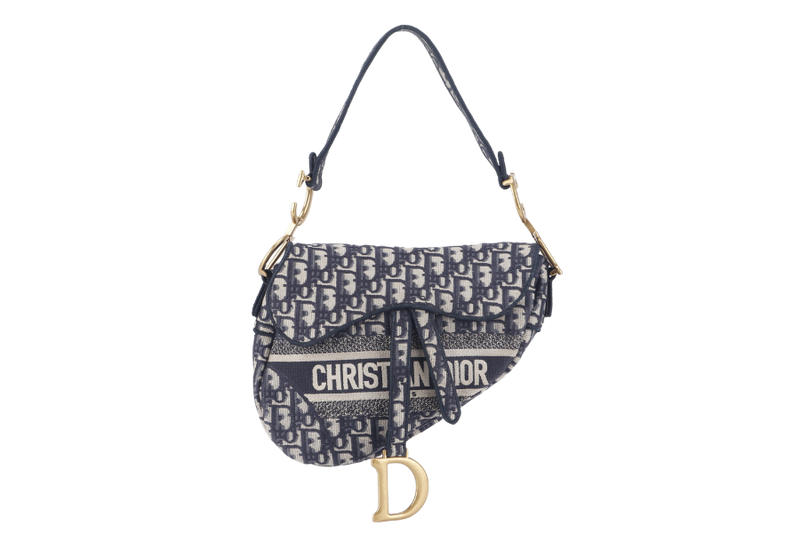 CHRISTIAN DIOR SADDLE BLUE EMBROIDERY OBLIQUE WITH DUST COVER