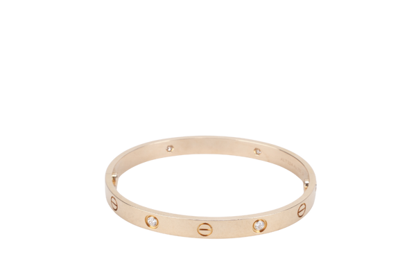 CARTIER DIAMOND LOVE BRACELET ROSE GOLD WITH 4 DIAMONDS (SIZE 18) WITH BOX AND BOOKLET