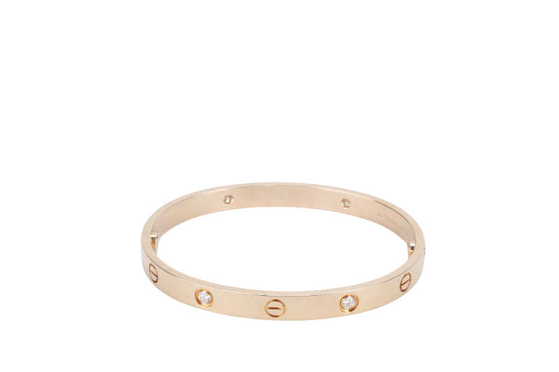 CARTIER DIAMOND LOVE BRACELET ROSE GOLD WITH 4 DIAMONDS (SIZE 18) WITH BOX AND BOOKLET