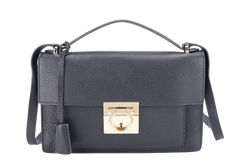 SALVATORE FERRAGAMO BLACK LEATHER GOLD HARDWARE WITH DUST COVER, BOX AND KEY POCHETTE