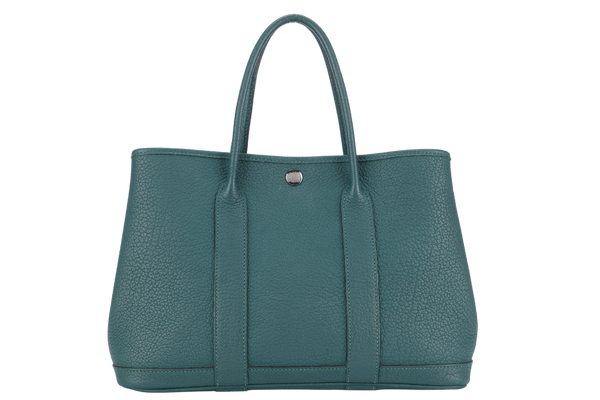 HERMES GARDEN PARTY TPM 30CM MALACHITE STAMP Q (2013) NEGONDA LEATHER PALLADIUM HARDWARE WITH DUST COVER