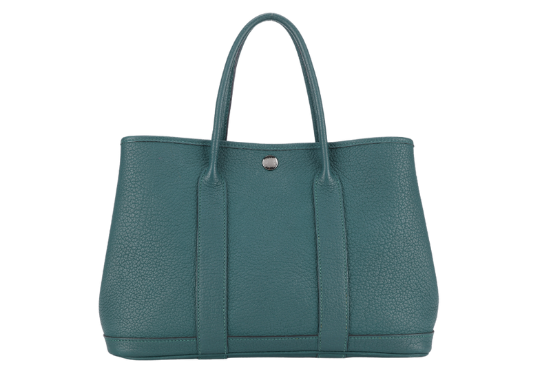 HERMES GARDEN PARTY TPM 30CM MALACHITE STAMP Q (2013) NEGONDA LEATHER PALLADIUM HARDWARE WITH DUST COVER