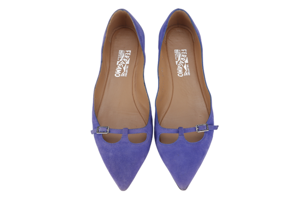 SALVATORE FERRAGANO PATTY C BLUE SUEDE POINTED TOE BALLERINA FLAT SIZE 8.5