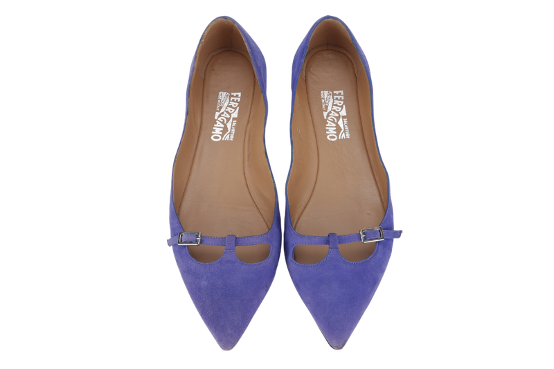 SALVATORE FERRAGANO PATTY C BLUE SUEDE POINTED TOE BALLERINA FLAT SIZE 8.5