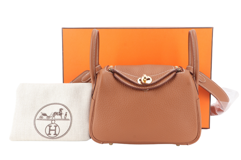 HERMES MINI LINDY GOLD COLOR CLEMENCE GOLD HARDWARE STAMP K (YEAR 2025) WITH DUST COVER AND BOX