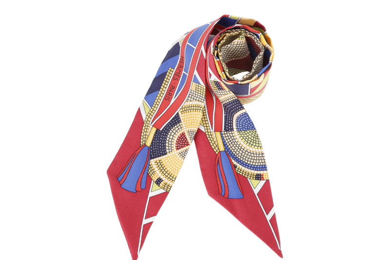 HERMES SILK TWILLY MAROON BASE MULTICOLOR MOSAIC PRINT WITH BOX