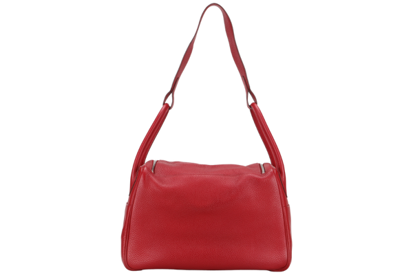 HERMES LINDY 34 (STAMP O) YEAR 2011  ROUGE GARANCE COLOR TOGO LEATHER SILVER HARDWARE WITH DUST COVER