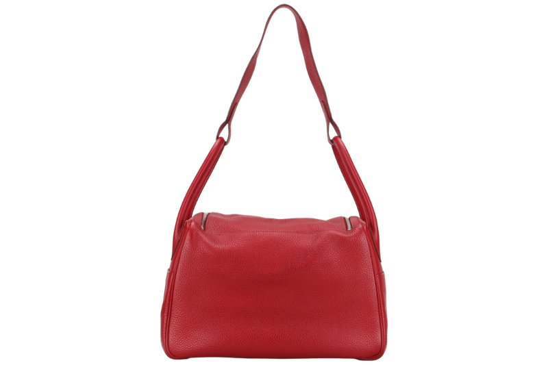 HERMES LINDY 34 (STAMP O) YEAR 2011  ROUGE GARANCE COLOR TOGO LEATHER SILVER HARDWARE WITH DUST COVER