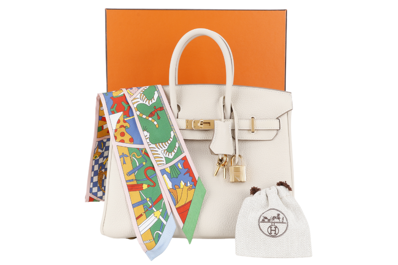 HERMES BIRKIN 25 CRAIE TOGO GOLD HARDWRAE STAMP W (YEAR 2024) WITH TWILLY, KEYS&LOCK AND BOX