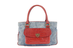 CHOPARD DENIM AND RED CROC SKIN EMBOSSED SHOULDER BAG WITH DUST COVER